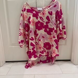 Adrienne Pink and Cream Floral Blouse